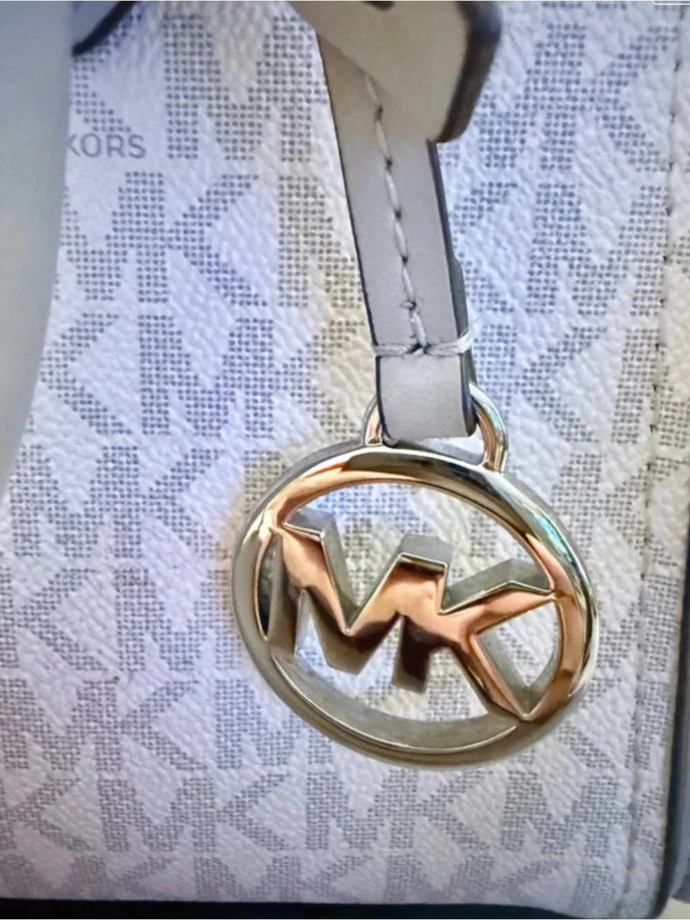 Michael Kors Beige Signature MK Tote with White Trim